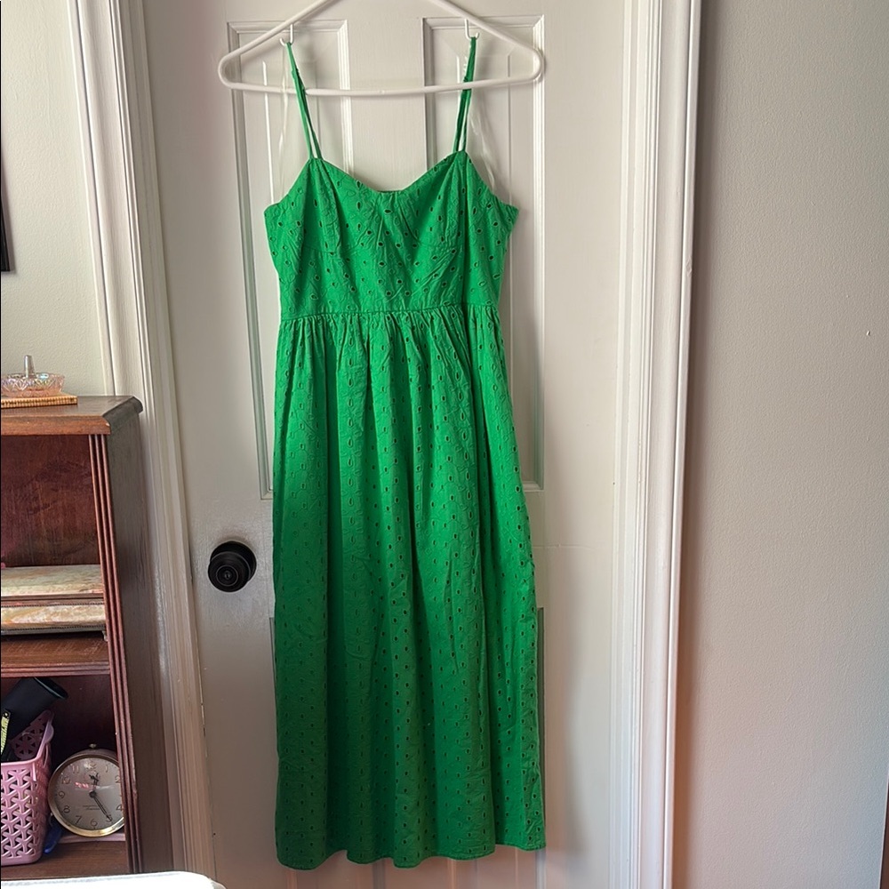 St Patrick's! - Vibrant Green Eyelet Midi Dress -xs